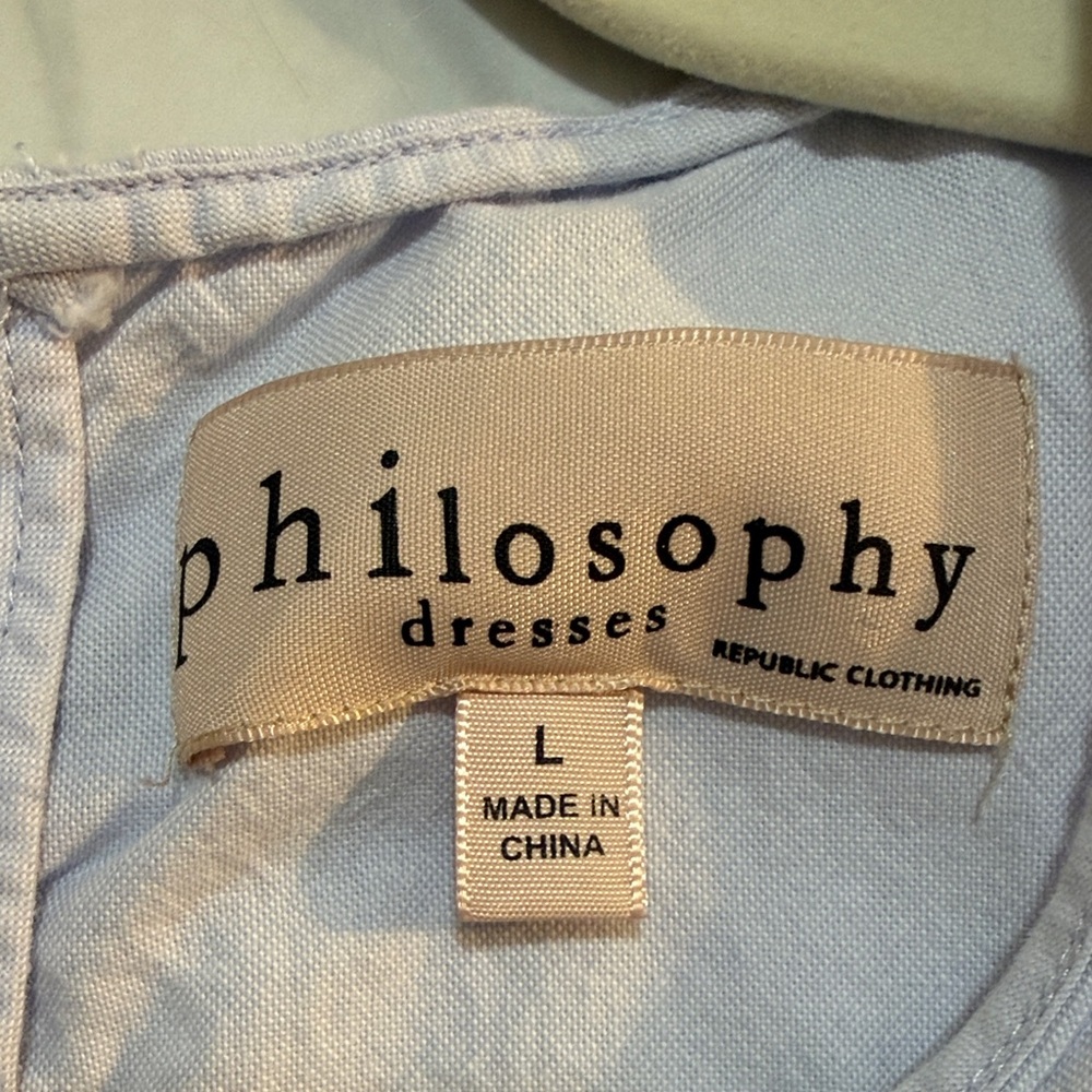 Philosophy Blue Ruffle Slv Baby Doll Sz L 100% Cotton Spring Break Resort Summer - Picture 4 of 5